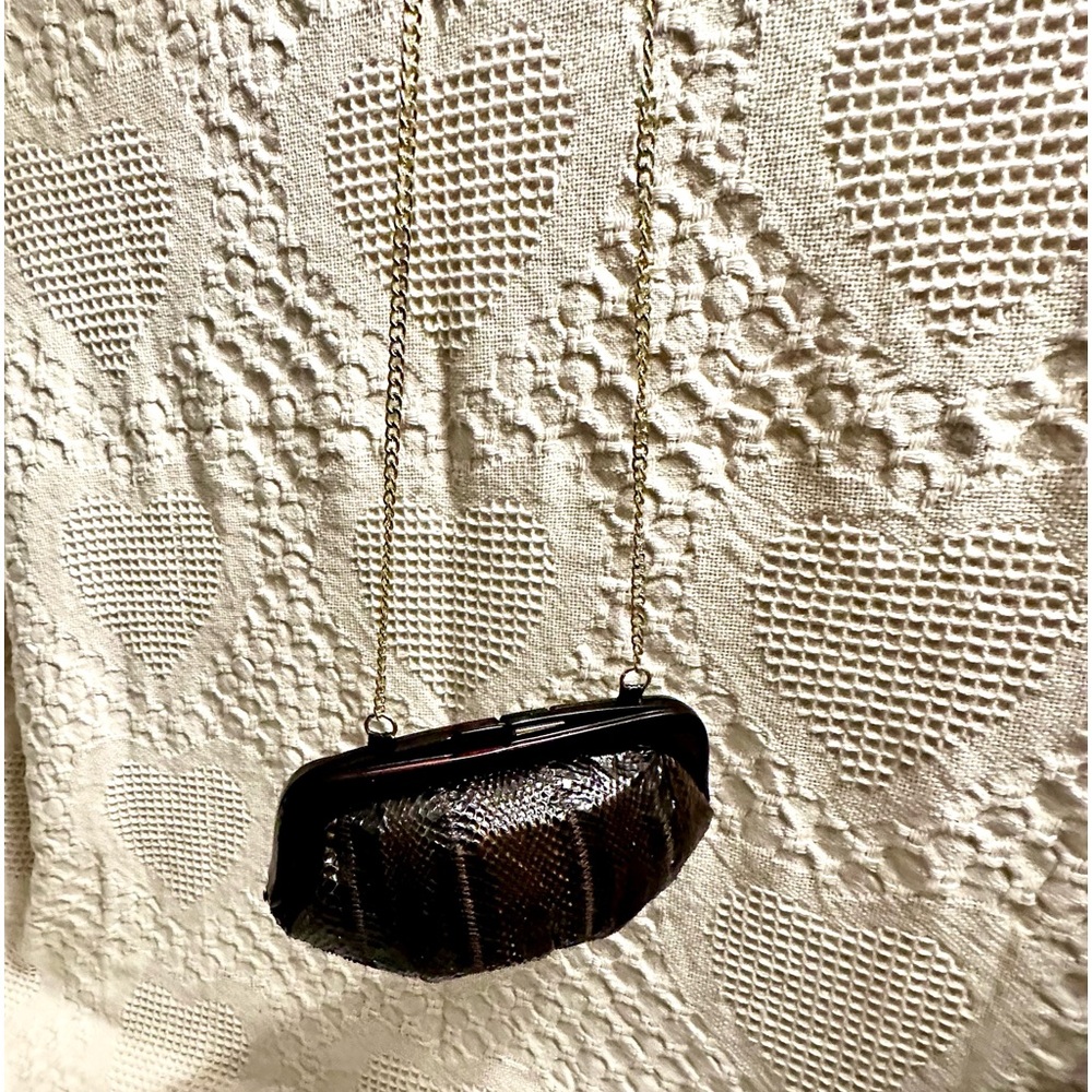 Vtg Snakeskin Leather Clutch/ Cross Body Bag Chocolate Brown Borsa Bella Italy - Picture 7 of 15
